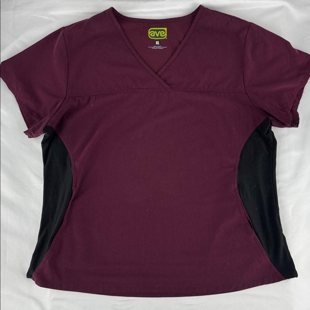 2 Piece AVE by Medline Burgundy Scrub Set with Black Accents - Picture 2 of 8